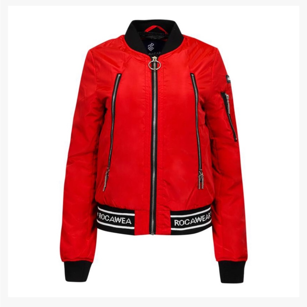 🆕 Rocawear Logo Bomber Jacket Red size small-XL available